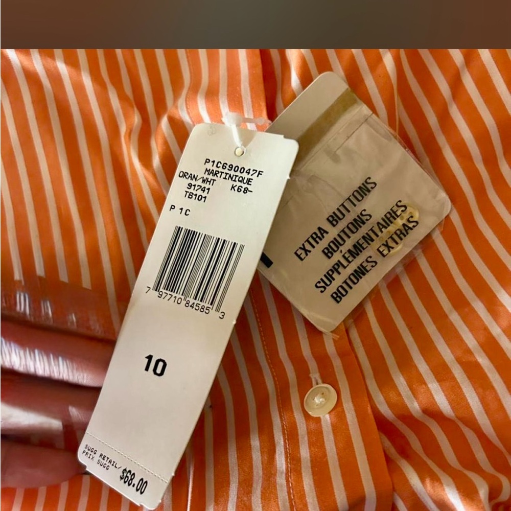 Polo by Ralph Lauren Orange and White Striped Silk Blouse